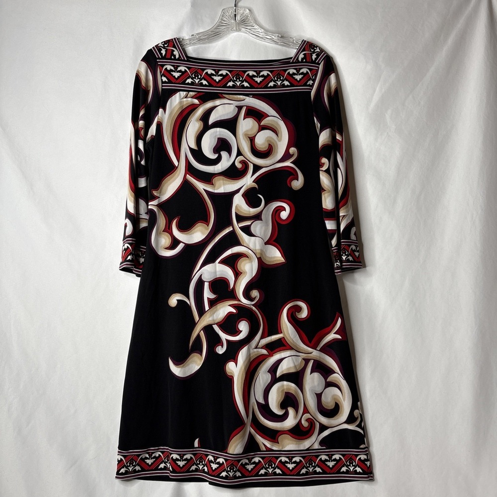 White House Black Market Women's M Black Swirl Career Classic Red 3/4 Midi Dress